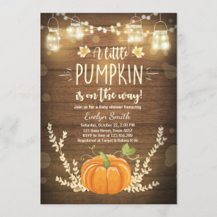 Baby Shower invite Little Pumpkin Fall wood rustic