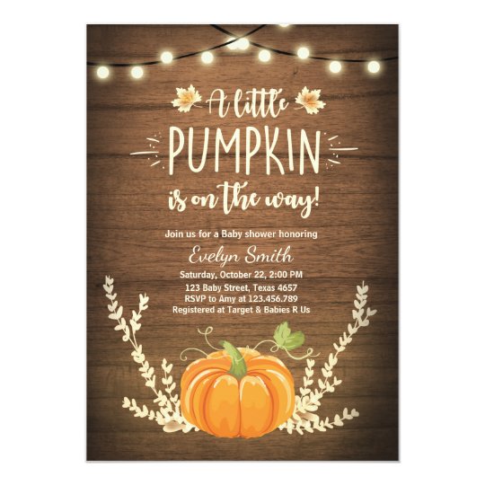 Baby Shower invite Little Pumpkin Fall wood rustic