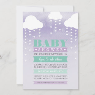 BABY SHOWER INVITE ombre watercolor mint purple