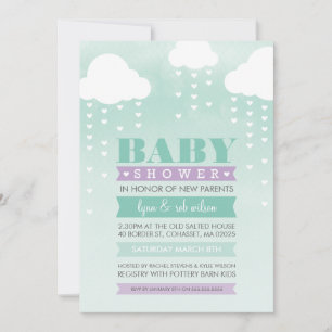 BABY SHOWER INVITE ombre watercolor mint purple