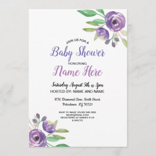 Baby Shower Invite Purple Flower Floral Lilac