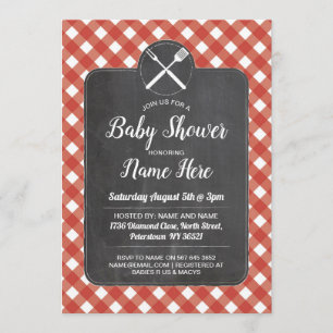 Baby Shower Invite Red Gingham Chalk BBQ Style