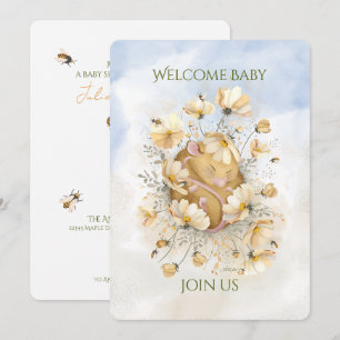 BABY SHOWER INVITE Sleeping Mouse in Bee Meadow 