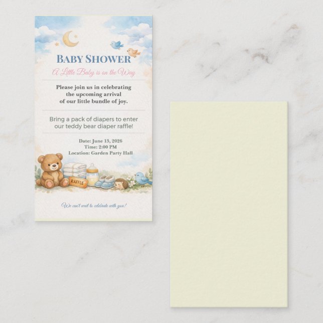Baby Shower Invite | Teddy Bear Diaper Raffle (Front/Back)