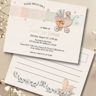 Baby Shower Invite   Teddy Bear Foil Postcard