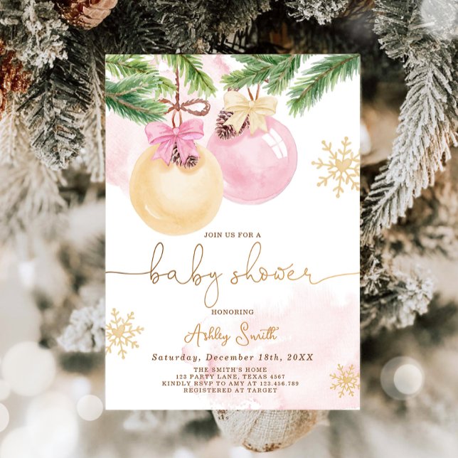 Baby Shower Invite Winter Christmas Pink Girl (Creator Uploaded)