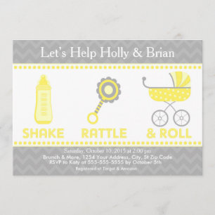Baby Shower Invite Yellow - Shake, Rattle & Roll