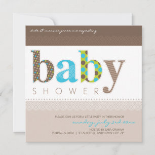 BABY SHOWER INVITES :: baby patterned letters 1SQ