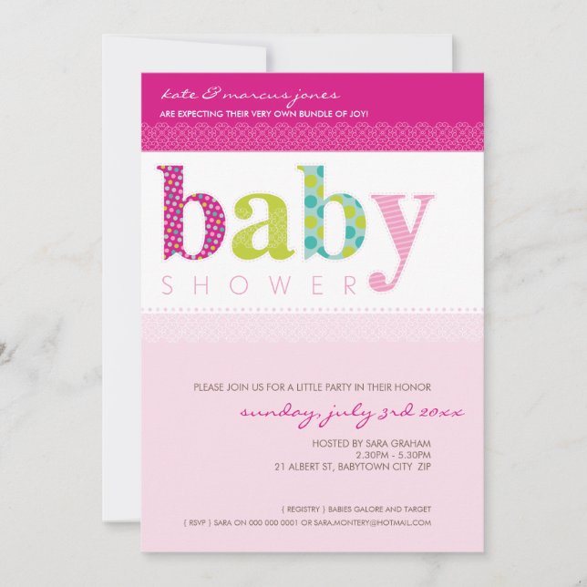 BABY SHOWER INVITES :: baby patterned letters 3P (Front)