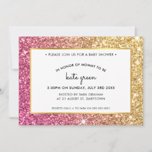 BABY SHOWER INVITES glamourous gold pink glitter