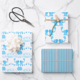 Baby Shower It’s A Boy Blue Elephant Wrapping Paper Sheet