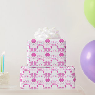 Baby Shower It’s A Girl Pink Elephant Wrapping Paper