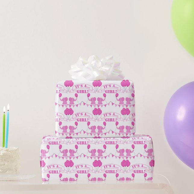 Baby Shower It’s A Girl Pink Elephant Wrapping Paper (Party Gifts)