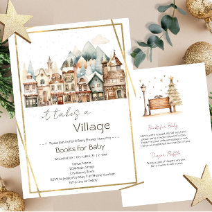 Baby Shower It Takes a Village Vintage Style Boho Invitation