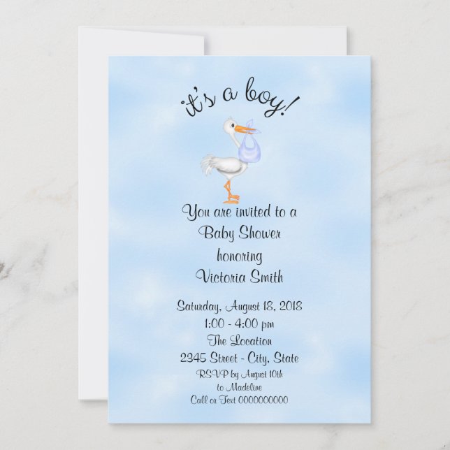 Baby Shower It's a Boy Baby Boy Stork Invitation (Front)