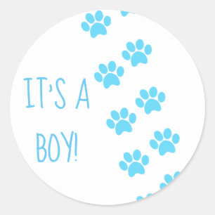 Baby Shower It's a Boy Blue Paw Prints Favour Classic Round Sticker