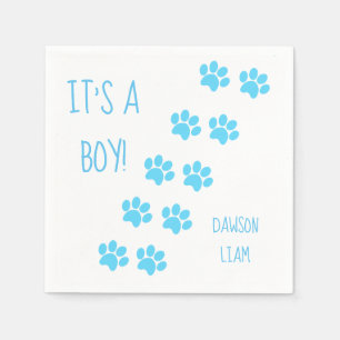 Baby Shower It's a Boy Blue Paw Prints Theme Napkin