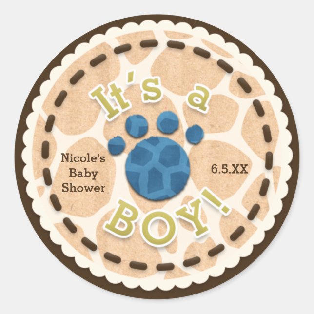 Baby Shower IT'S A BOY Safari Jungle Theme Favour Classic Round Sticker (Front)