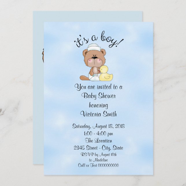 Baby Shower It's a Boy Teddy Bear Invitation (Front/Back)