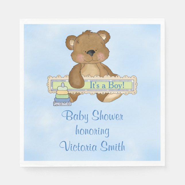 Baby Shower It's a Boy Teddy Bear Napkin (Front)