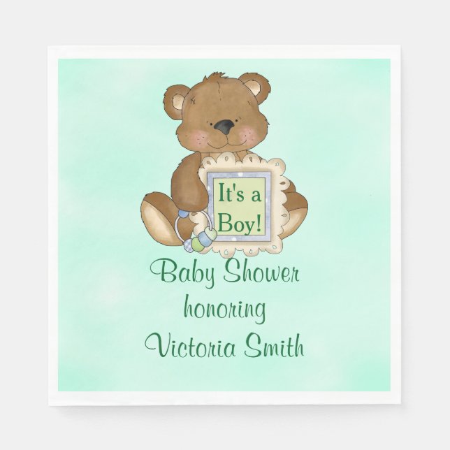 Baby Shower It's a Boy Teddy Bear Napkin (Front)