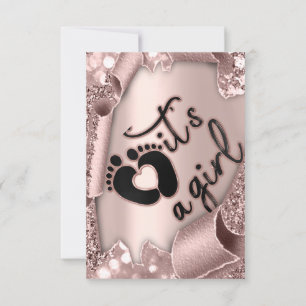 Baby Shower It's A Girl Frame Rose Glitter Feet Invitation