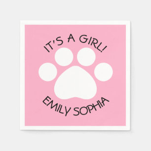 Baby Shower - It's a Girl - Paw Print Theme Napkin