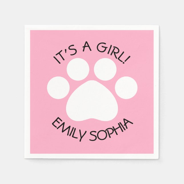 Baby Shower - It's a Girl - Paw Print Theme Napkin (Front)