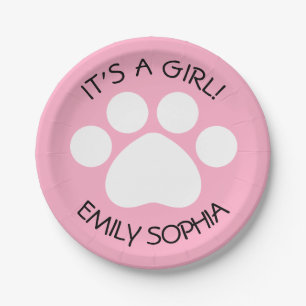Baby Shower - It's a Girl - Paw Print Theme Paper Plate