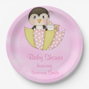 Baby Shower It's a Girl Penguin Paper Plate