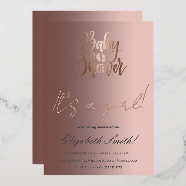 Baby Shower - It's a Girl, Rose Gold Foil Invitati (Front/Back)
