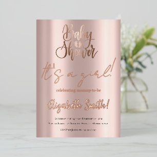 Baby Shower - It's a Girl, Rose Gold Foil Invitati