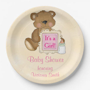 Baby Shower It's a Girl Teddy Bear Paper Plate