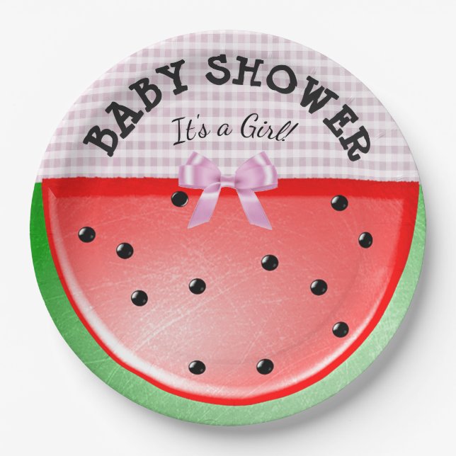 Baby Shower Its a Girl Watermelon Pink Plates (Front)