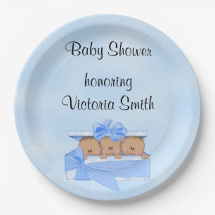 Baby Shower It's Triplets Boy Ethnic Paper Plate