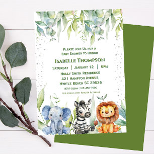  Baby Shower Jungle Animals Safari Gender Neutral  Invitation