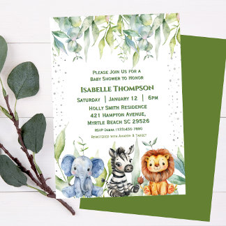 Baby Shower Jungle Animals Safari Gender Neutral Invitation
