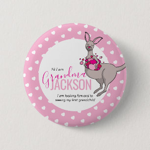 Baby shower kangaroo pouch of pink hearts intro 6 cm round badge