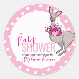 Baby shower kangaroo pouch of pink hearts stickers