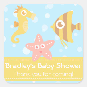 Baby Shower: Kawaii cartoon underwater creatures Square Sticker