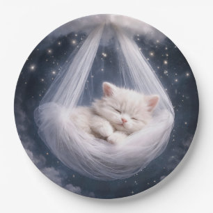 Baby Shower Kitten in a Tulle Hammock Paper Plate