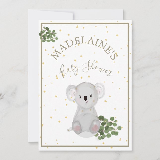 Baby Shower  Koala Floral Green Invitation (Front)