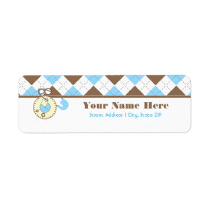 Baby Shower Label - Blue Diaper Pink & Argyle