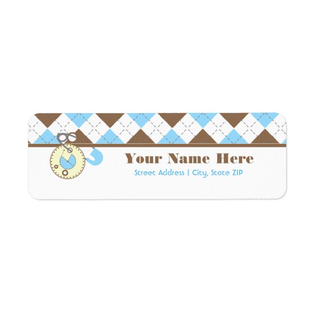 Baby Shower Label - Blue Diaper Pink & Argyle (Front)