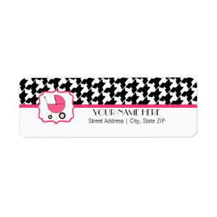 Baby Shower Label - Houndstooth &  Hot Pink