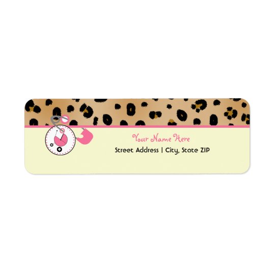 Baby Shower Label - Leopard Print & Diaper Pin Return Address Label