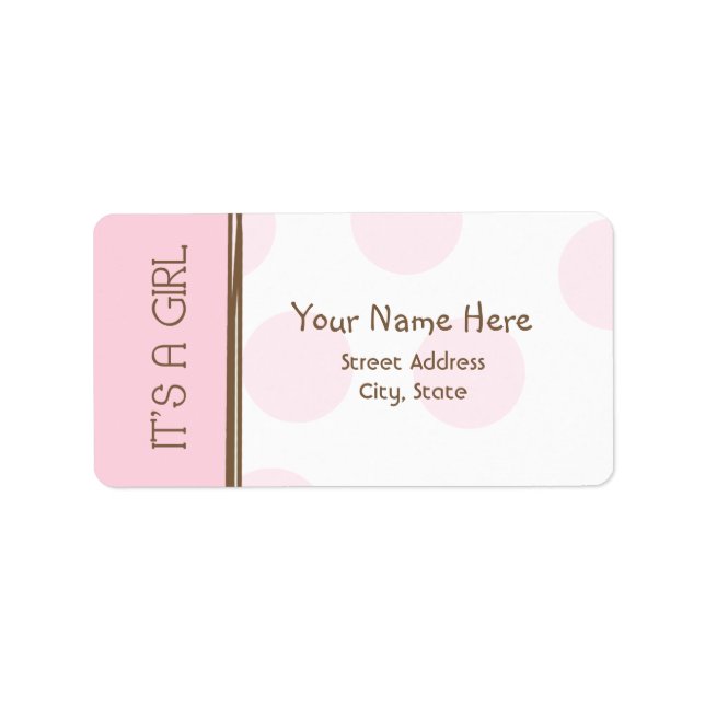 Baby Shower Label - Pink & Brown - It's A Girl (Front)