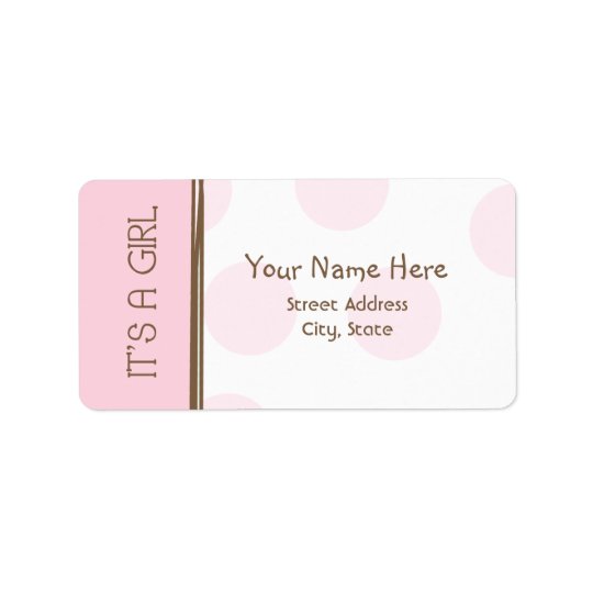 Baby Shower Label - Pink & Brown - It's A Girl Address Label
