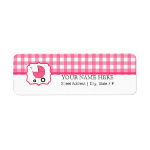 Baby Shower Label - Pink Gingham & Hot Pink