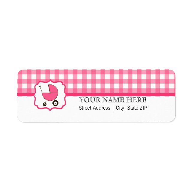 Baby Shower Label - Pink Gingham &  Hot Pink (Front)